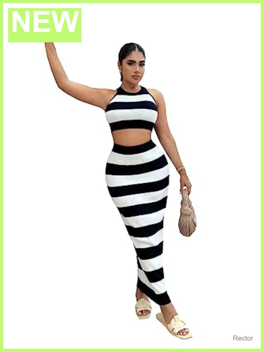 Ribbed Knit Halter Top & Maxi Skirt Set